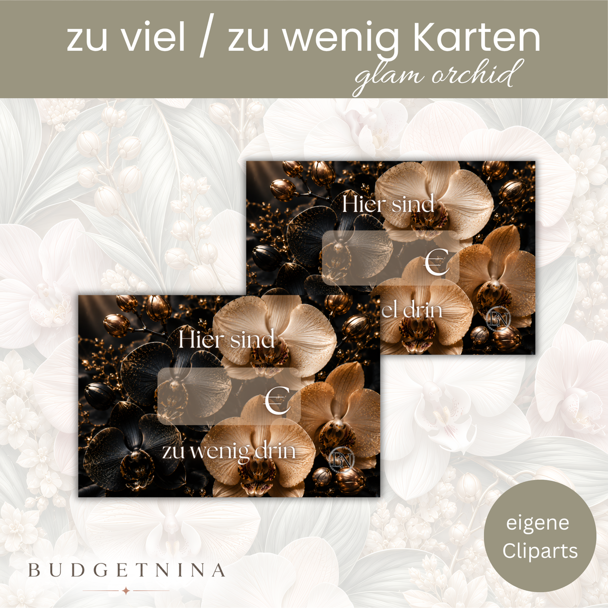 zu viel/zu wenig Kärtchen - 3er Set Orchidee Black/gold