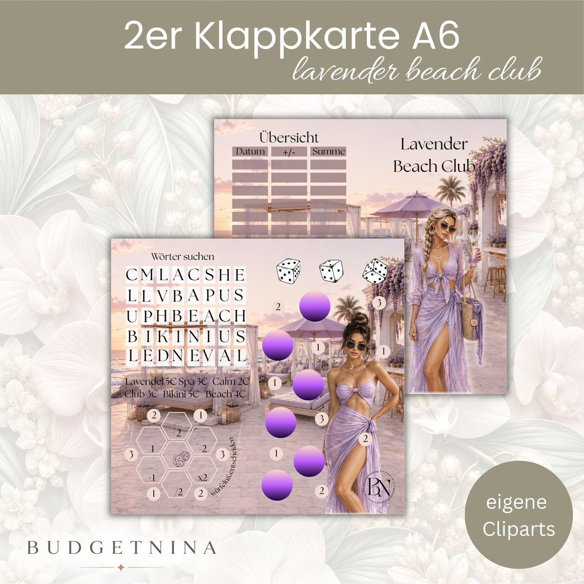 Lavender Beach Club 2er Klappkarte