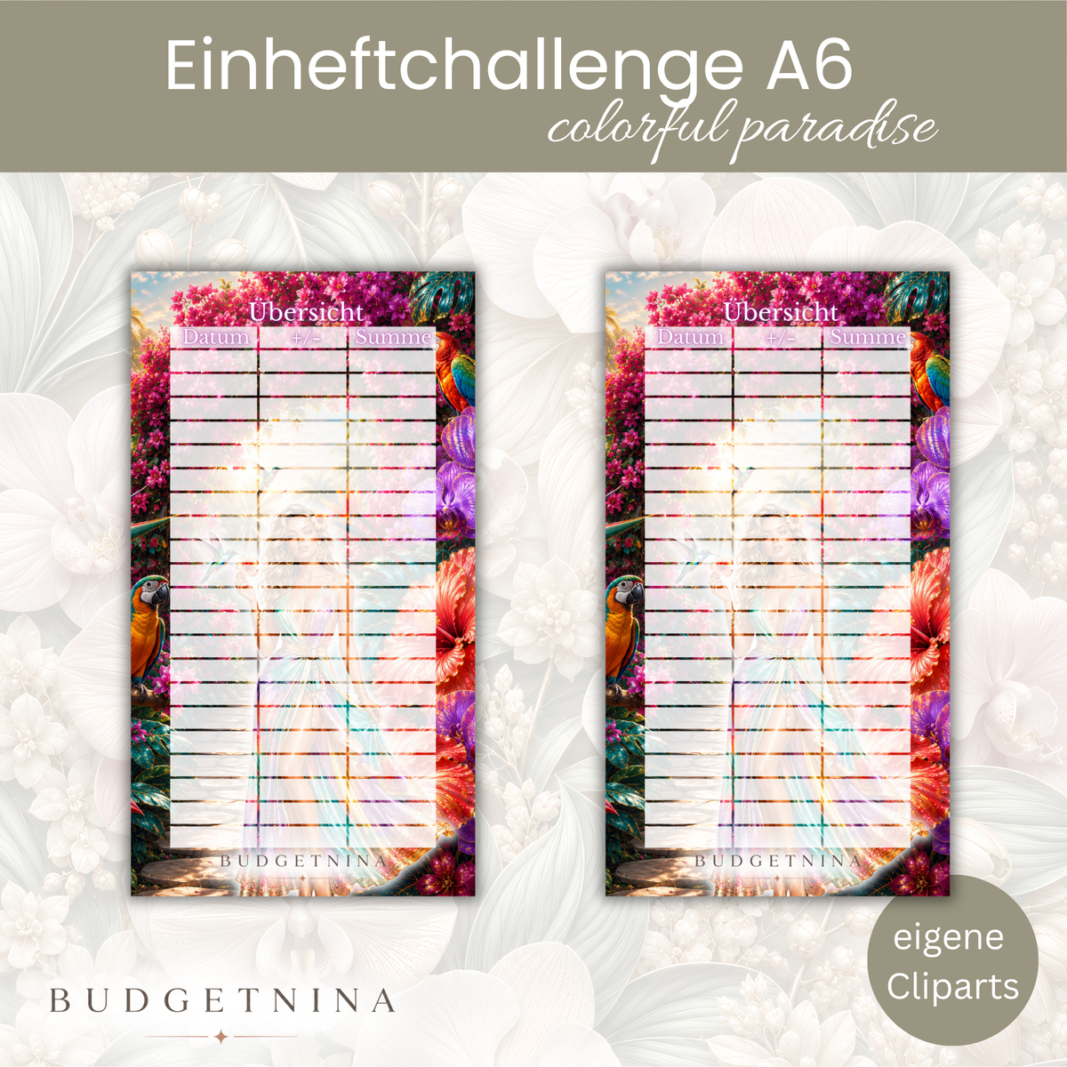 Einheftchallenge Set „Coloful Paradise“ – Sparchallenge inkl. Deckblatt & Tracker