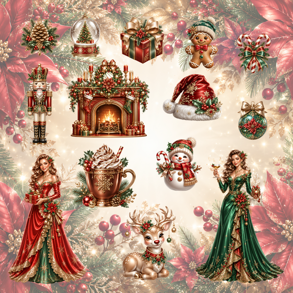 Weihnachten Klassik Clipart Set – 57 Festliche PNGs in Rot & Grün