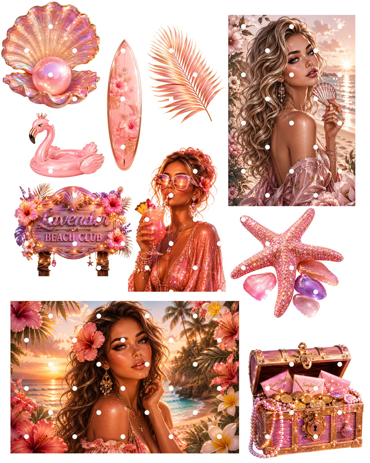 Beach Glam Clipart Set – 31 Transparente PNG-Dateien