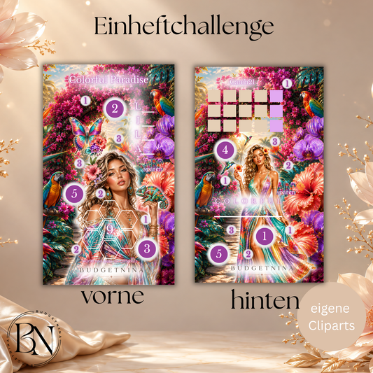 B-Ware: Einheftchallenge Set „Coloful Paradise“ – Sparchallenge inkl. Deckblatt & Tracker