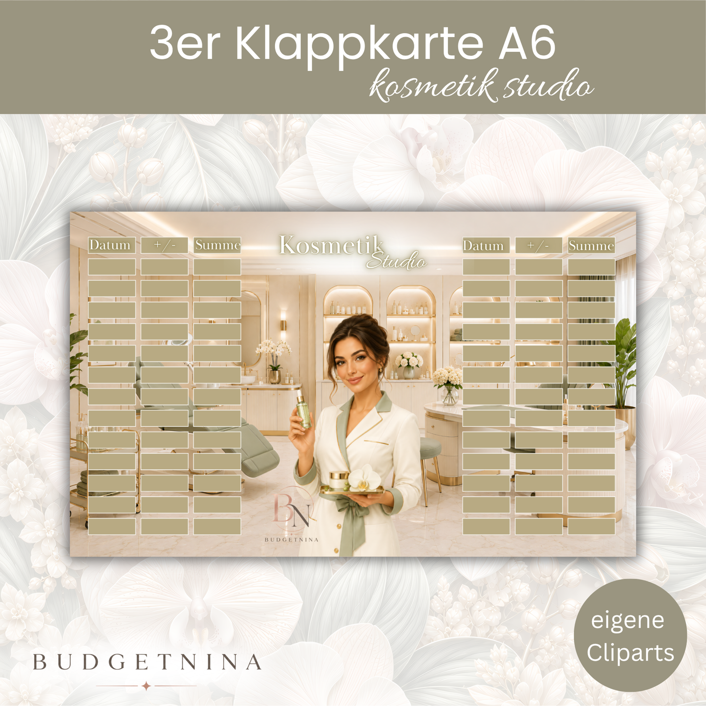 3er Klappkarte "Kosmetik Studio" – XL Beauty Sparchallenge