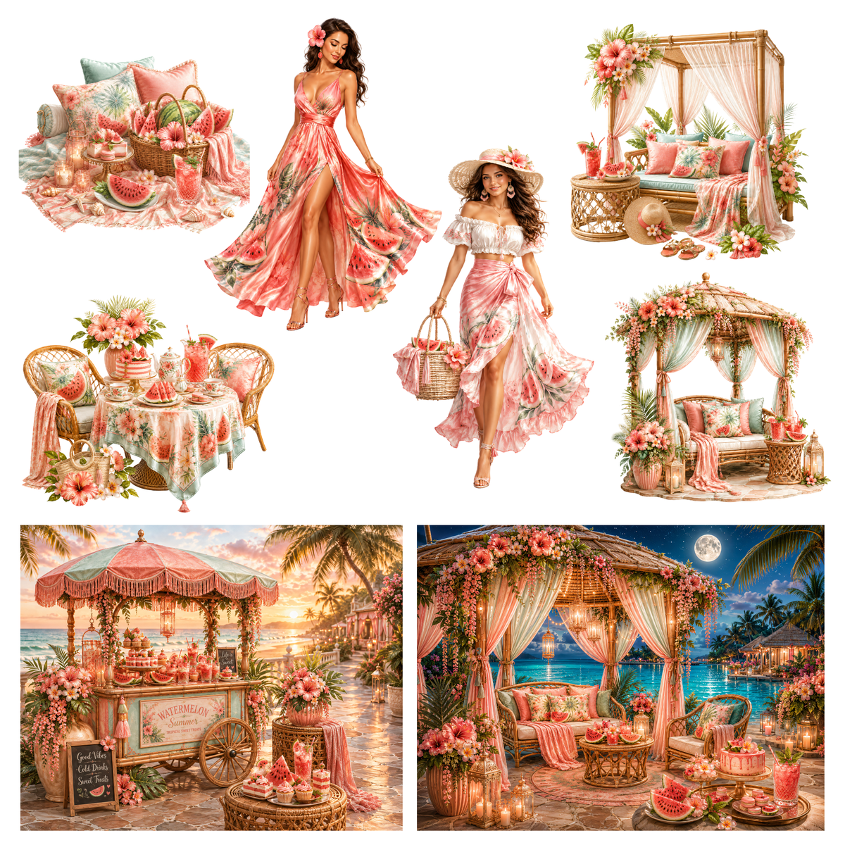 Watermelon Summer Clipart Set – 37 PNG