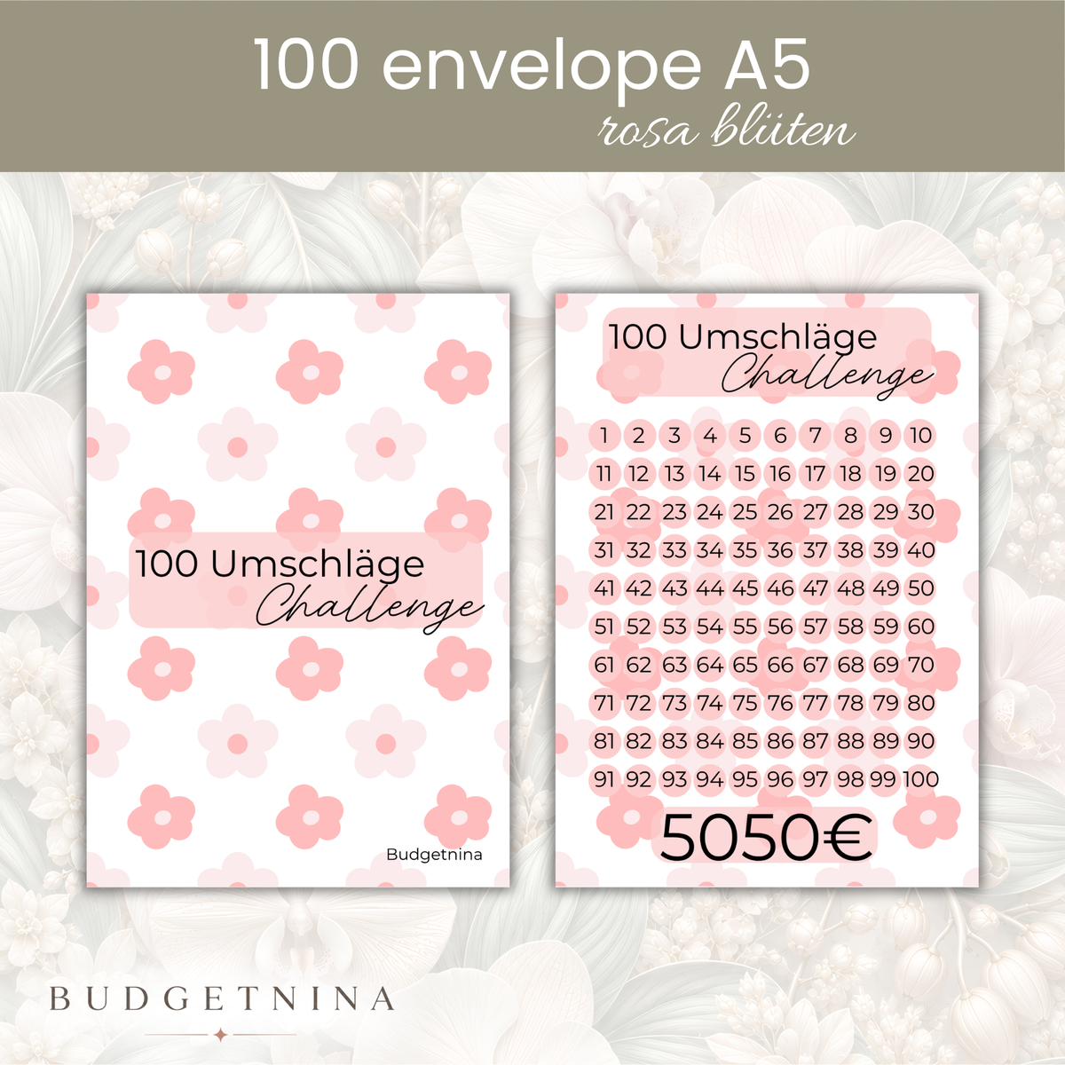 100 Umschläge Challenge Blumen rosa/weiß