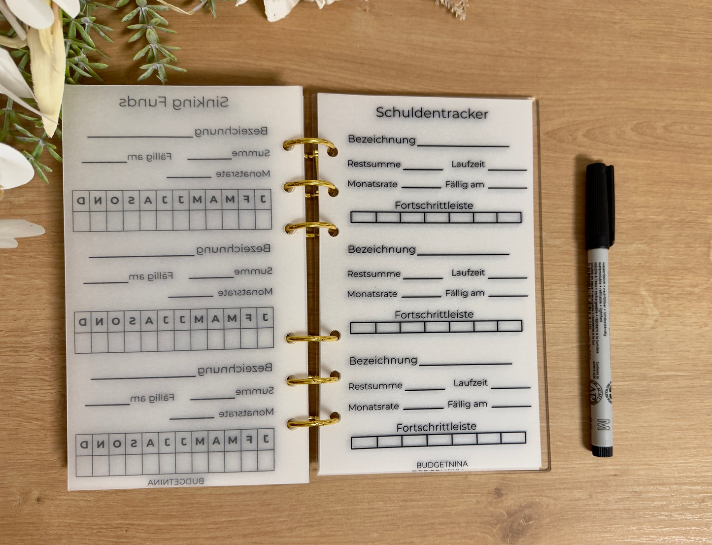Wiederverwendbarer A6 Budgetplaner – Matt laminiertes Transparentpapier