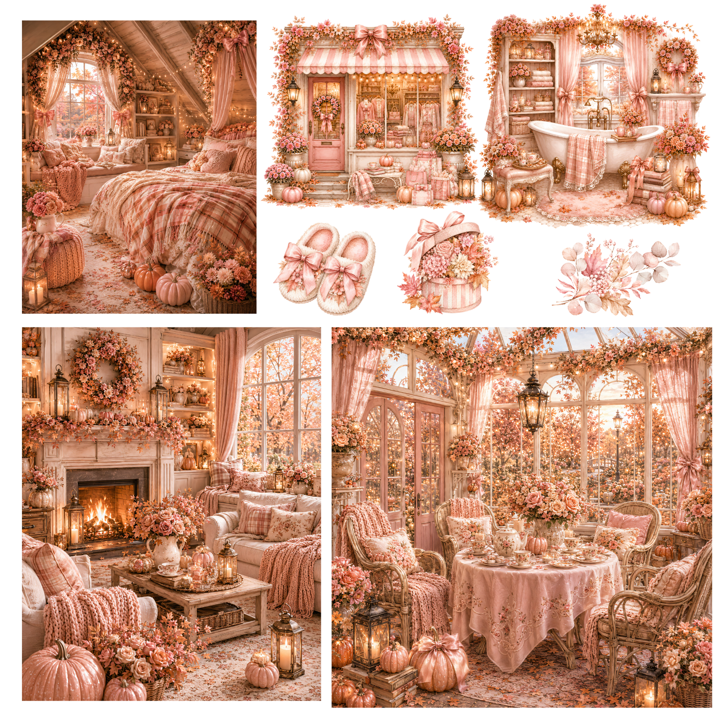 Pink Lovely Autumn Clipart Mega-Set – 102 süße Rosa Herbst PNGs (300 DPI)