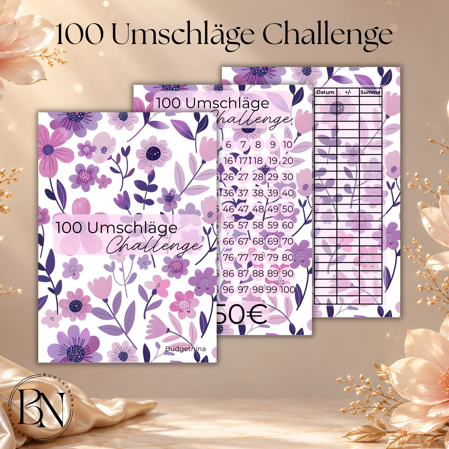 100 Umschläge Challenge lila Blumen