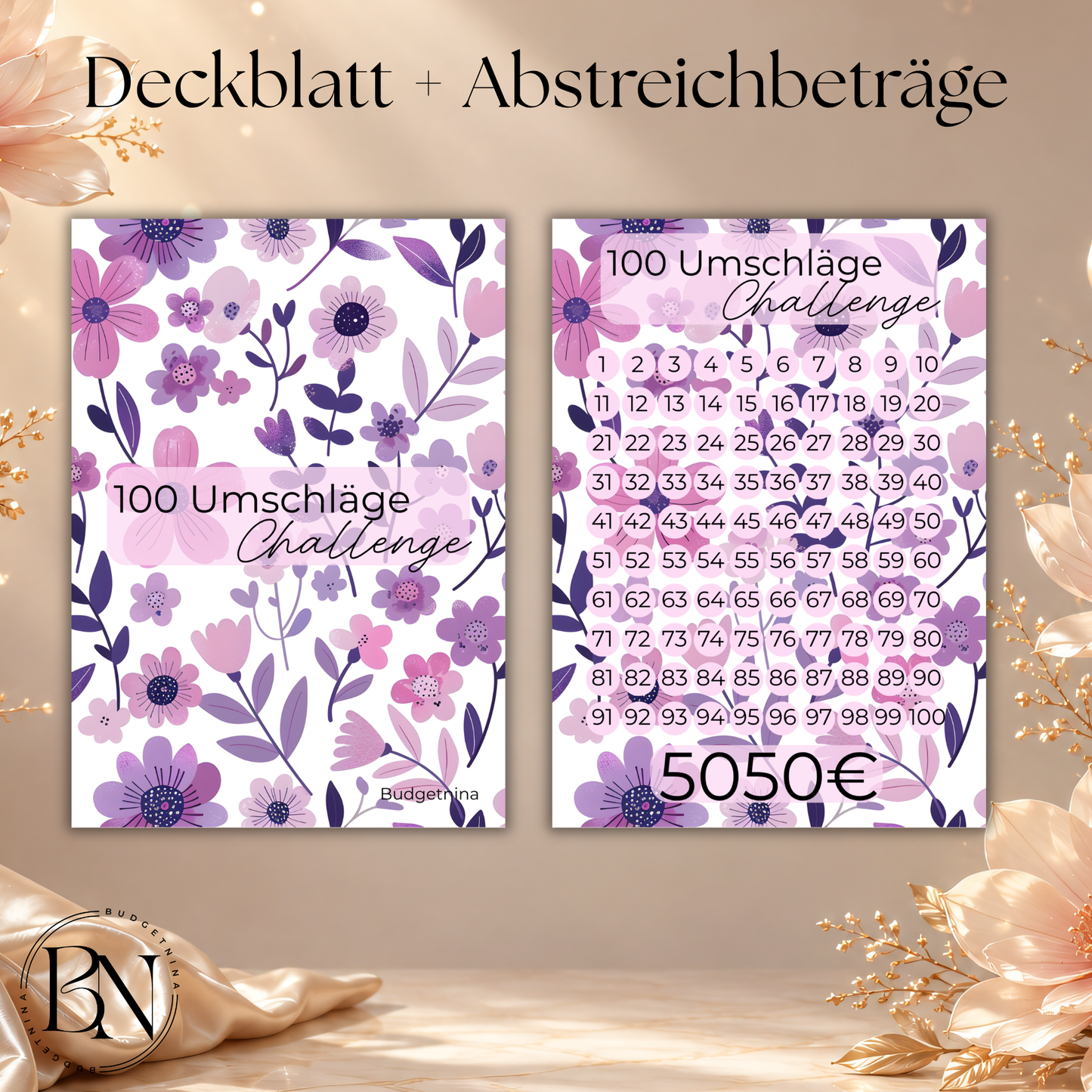 100 Umschläge Challenge lila Blumen