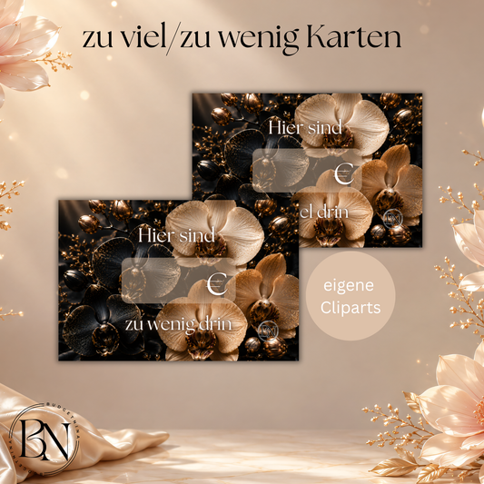zu viel/zu wenig Kärtchen - 3er Set Orchidee Black/gold