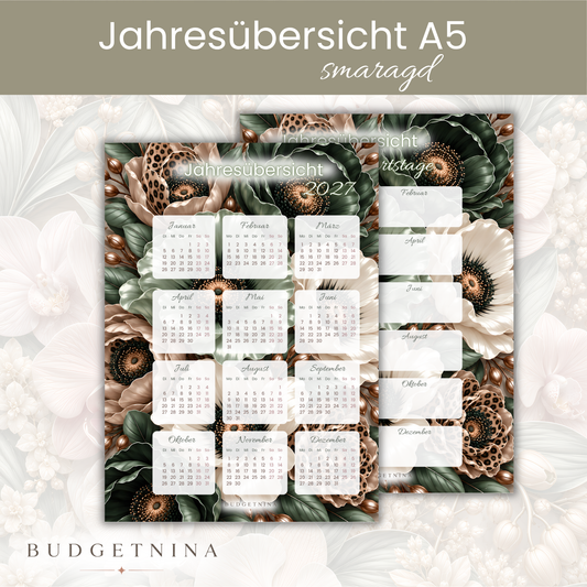 A5 Jahresübersicht Kalender & Geburtstage Smaragd