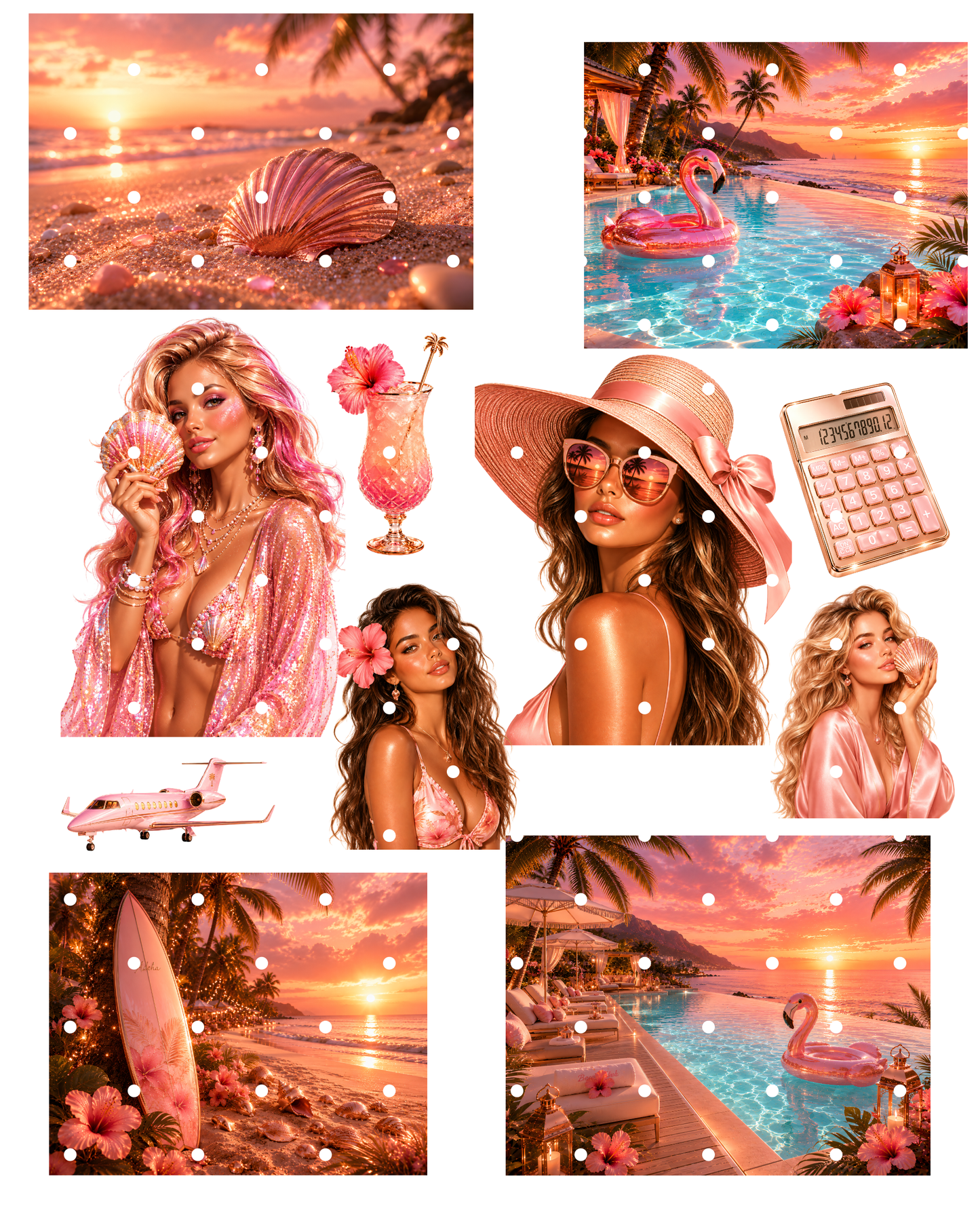 Beach Glam Clipart Set – 31 Transparente PNG-Dateien (Sommer & Luxus)