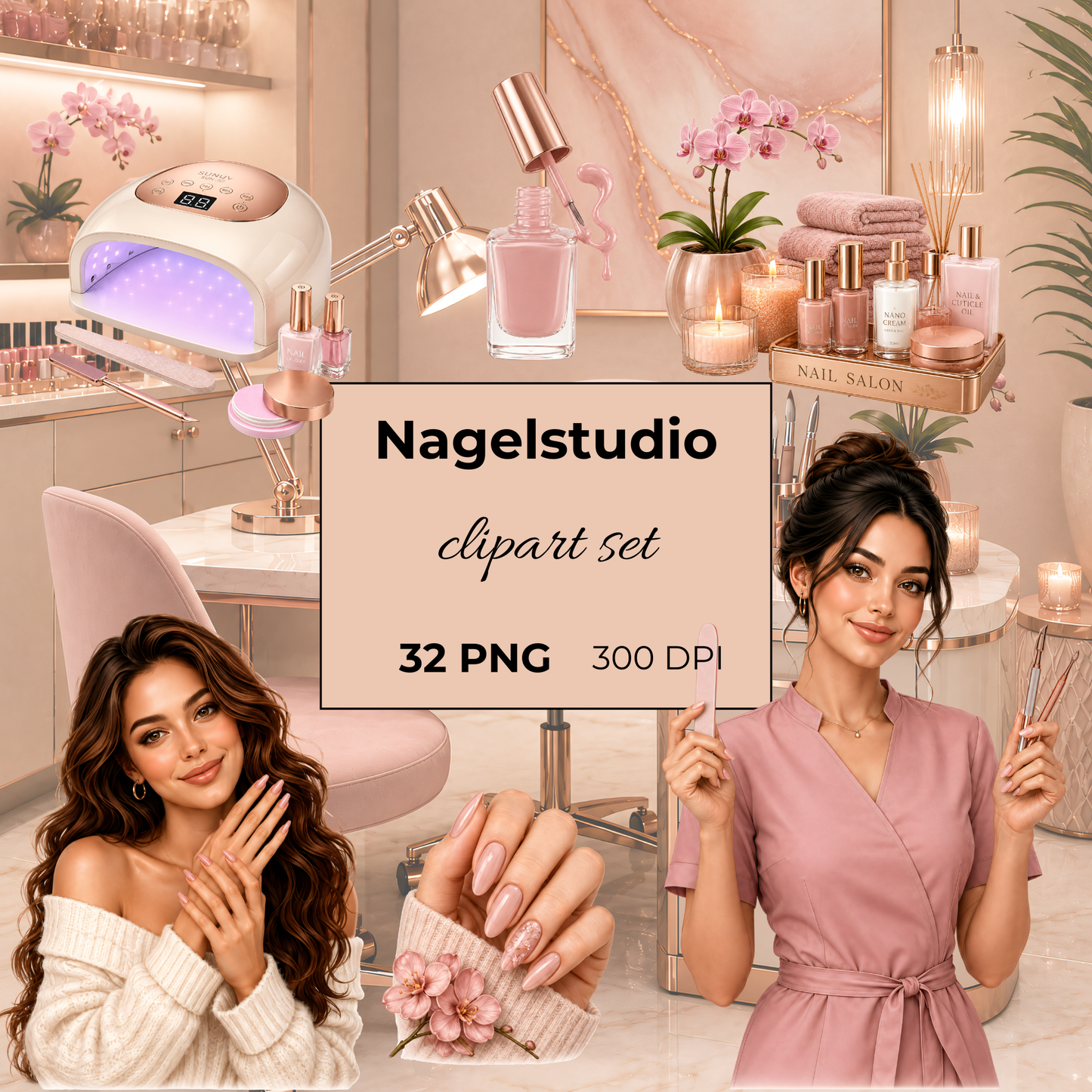 Nagelstudio Clipart Set – 32 Maniküre & Beauty Salon PNGs