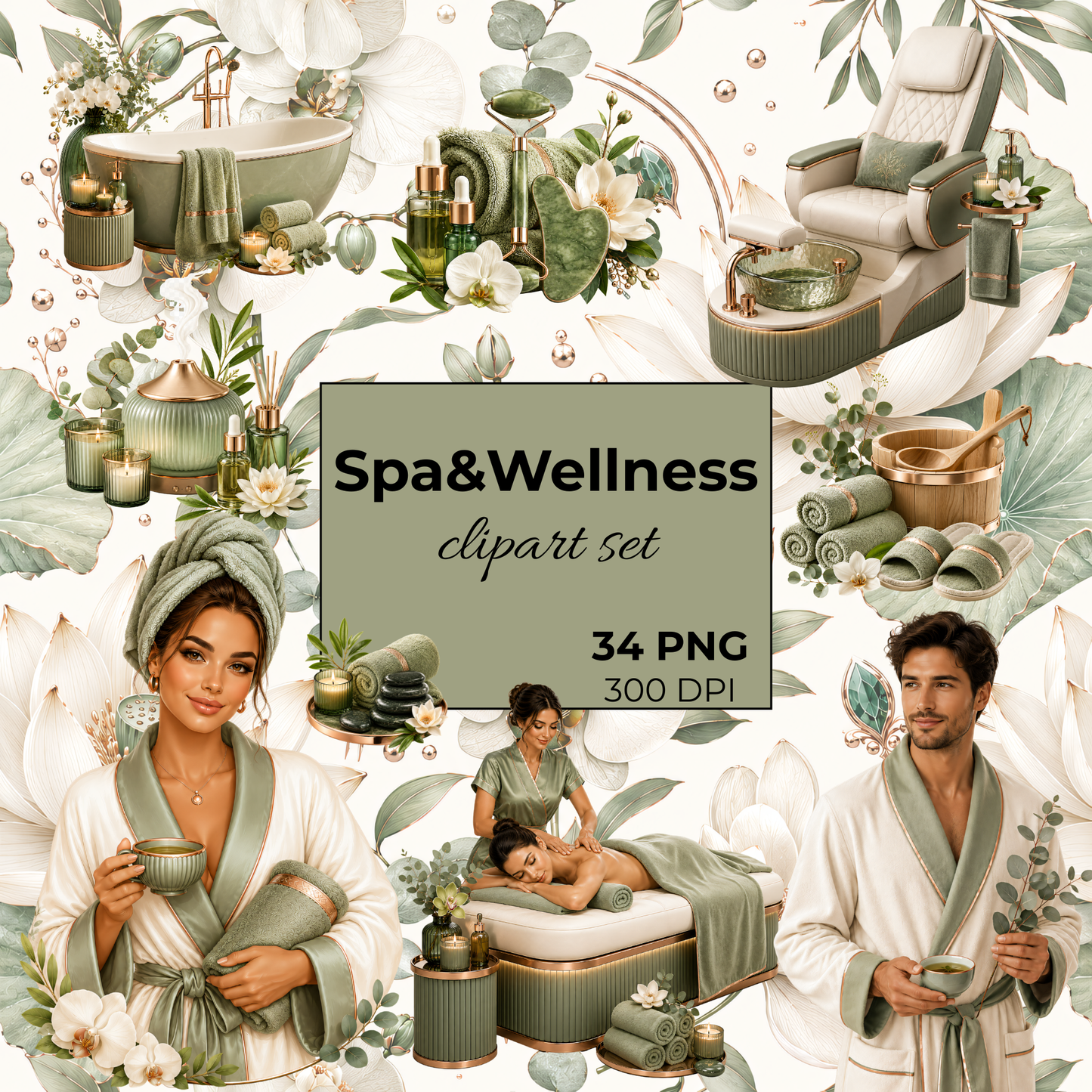 Spa & Wellness Clipart Set – 34 Relax, Beauty & Massage PNGs