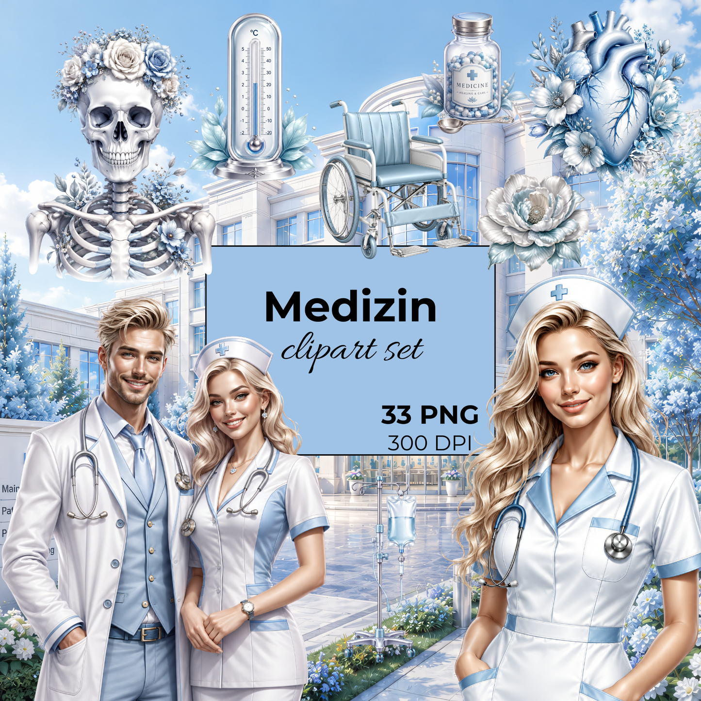 Medizin Clipart Set – 33 Krankenhaus, Arzt & Anatomie PNGs