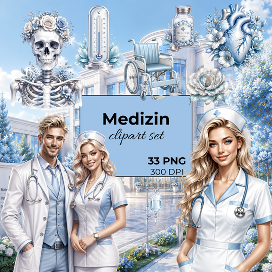 Medizin Clipart Set – 33 Krankenhaus, Arzt & Anatomie PNGs