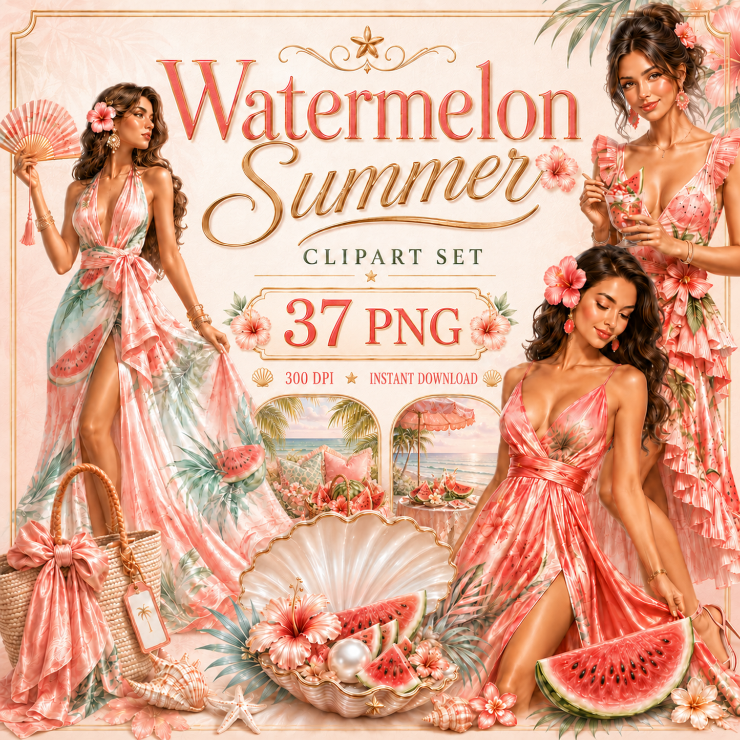Watermelon Summer Clipart Set – 37 PNG