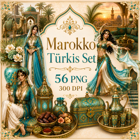 Marokko Türkis Clipart Set – 56 Orientalische Reise & Wüsten PNGs