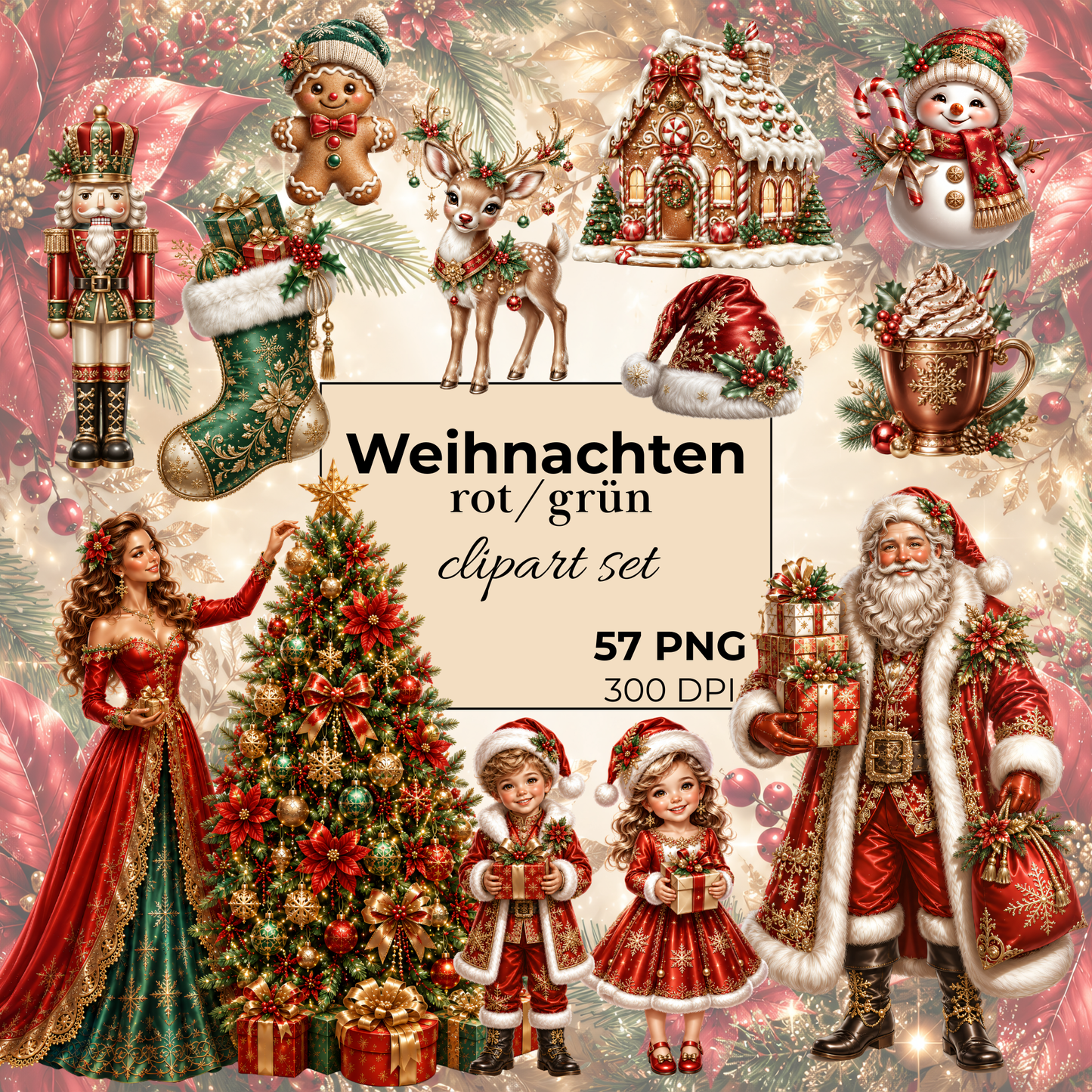 Weihnachten Klassik Clipart Set – 57 Festliche PNGs in Rot & Grün