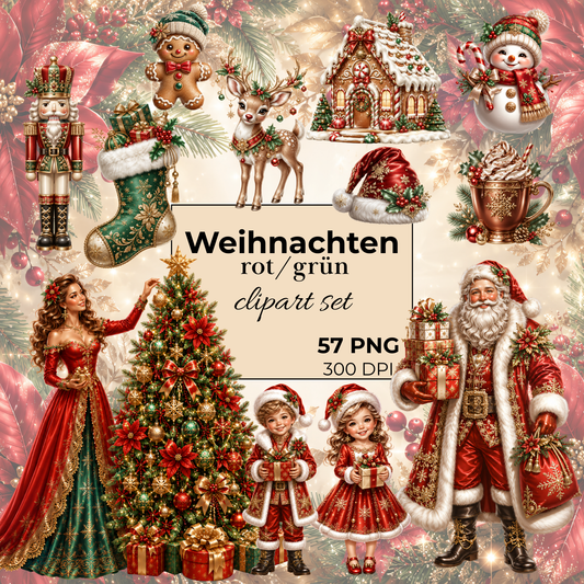 Weihnachten Klassik Clipart Set – 57 Festliche PNGs in Rot & Grün