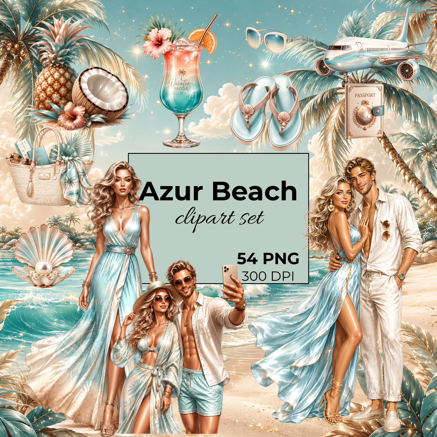 Azur Beach Clipart Set – 54 Sommer & Urlaubs PNGs