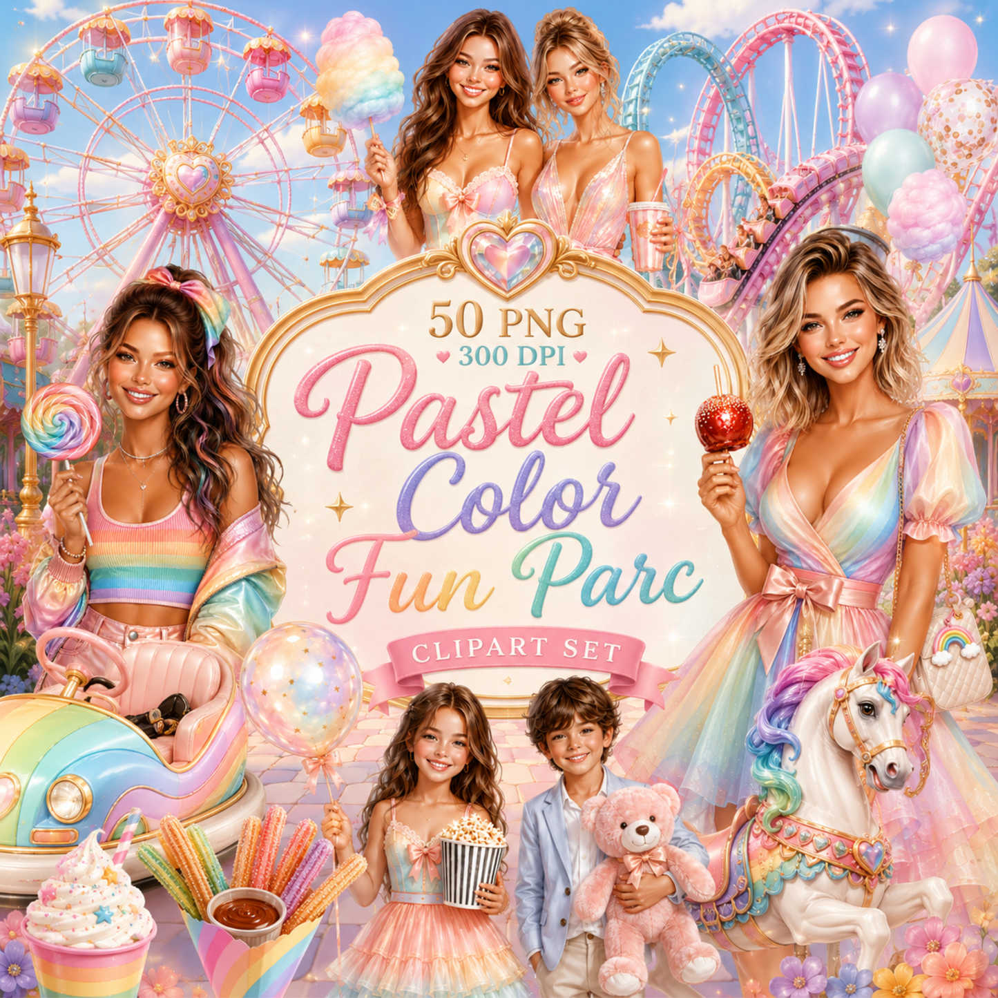 Digitales Clipart Set - Pastel Color Fun Parc Collection (50 PNG, 300 DPI)