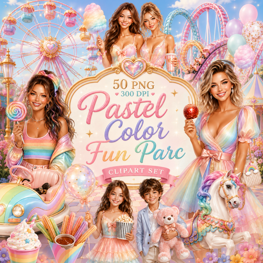 Digitales Clipart Set - Pastel Color Fun Parc Collection (50 PNG, 300 DPI)