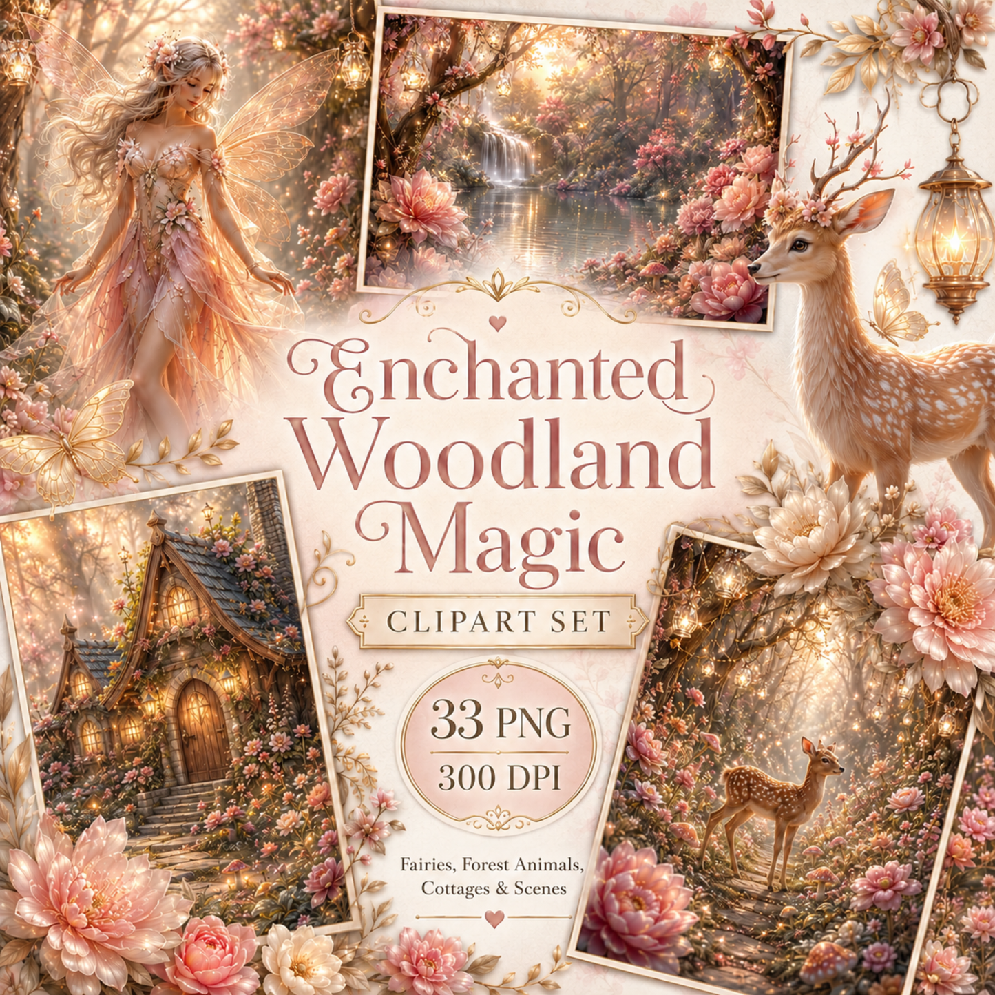 Enchanted Woodland Magic Clipart Set – Magischer Wald & Feen (33 PNG)