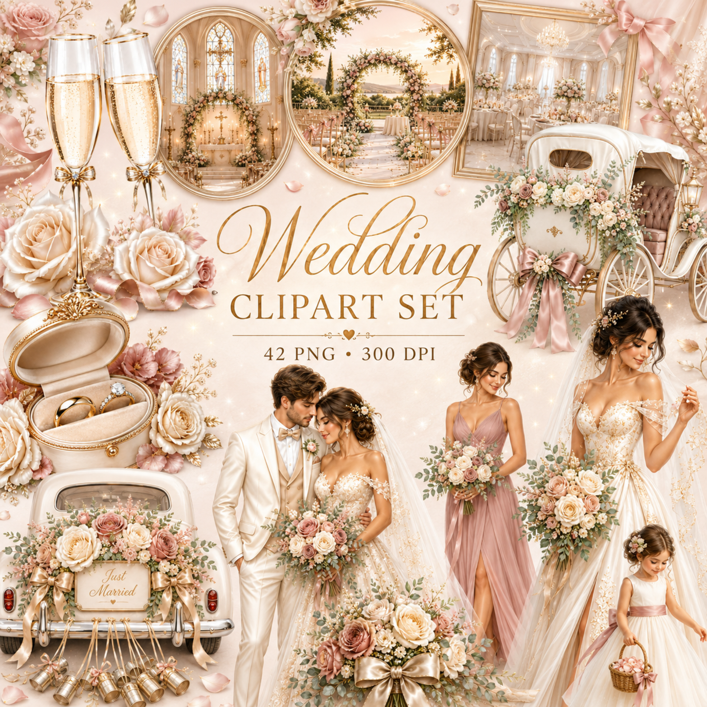 Wedding Clipart Set – 42 Elegante Hochzeits-PNGs