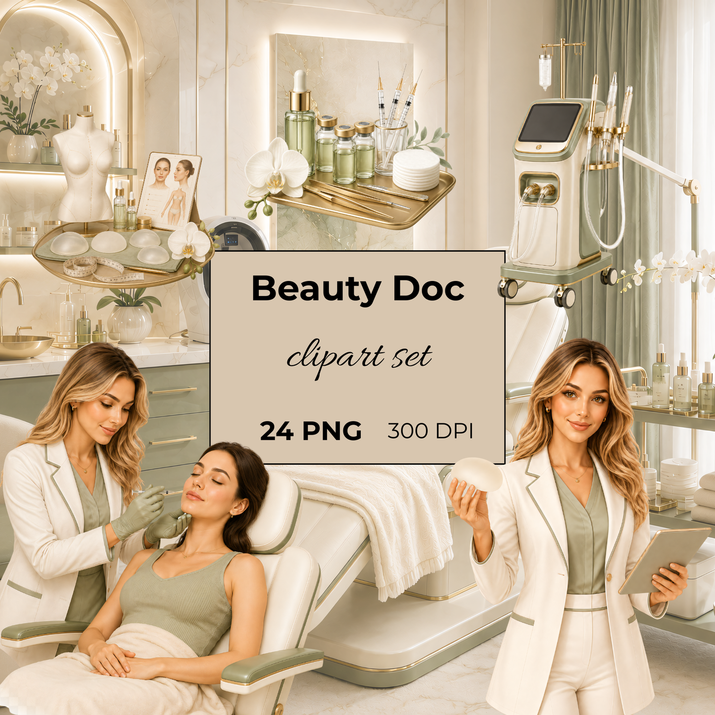 Beauty Doc Clipart Set – Schönheitsklinik & Ästhetische Medizin | 24 PNG