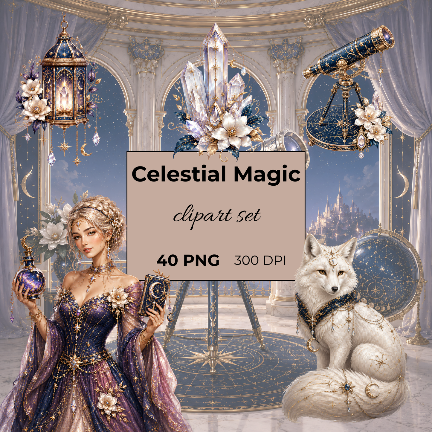 Celestial Magic Clipart Set – 40 Mystische Astrologie & Fantasy PNGs