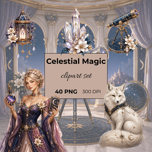 Celestial Magic Clipart Set – 40 Mystische Astrologie & Fantasy PNGs