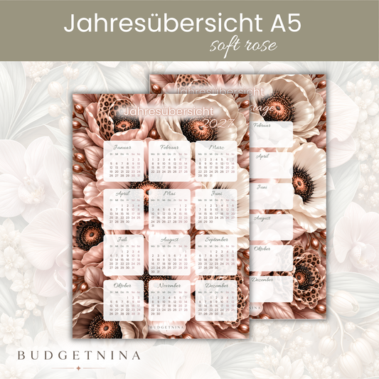 A5 Jahresübersicht Kalender & Geburtstage soft rosé