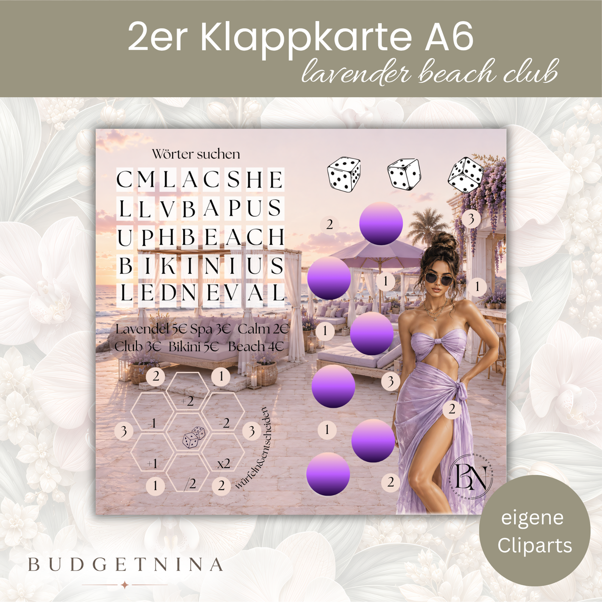 Lavender Beach Club 2er Klappkarte