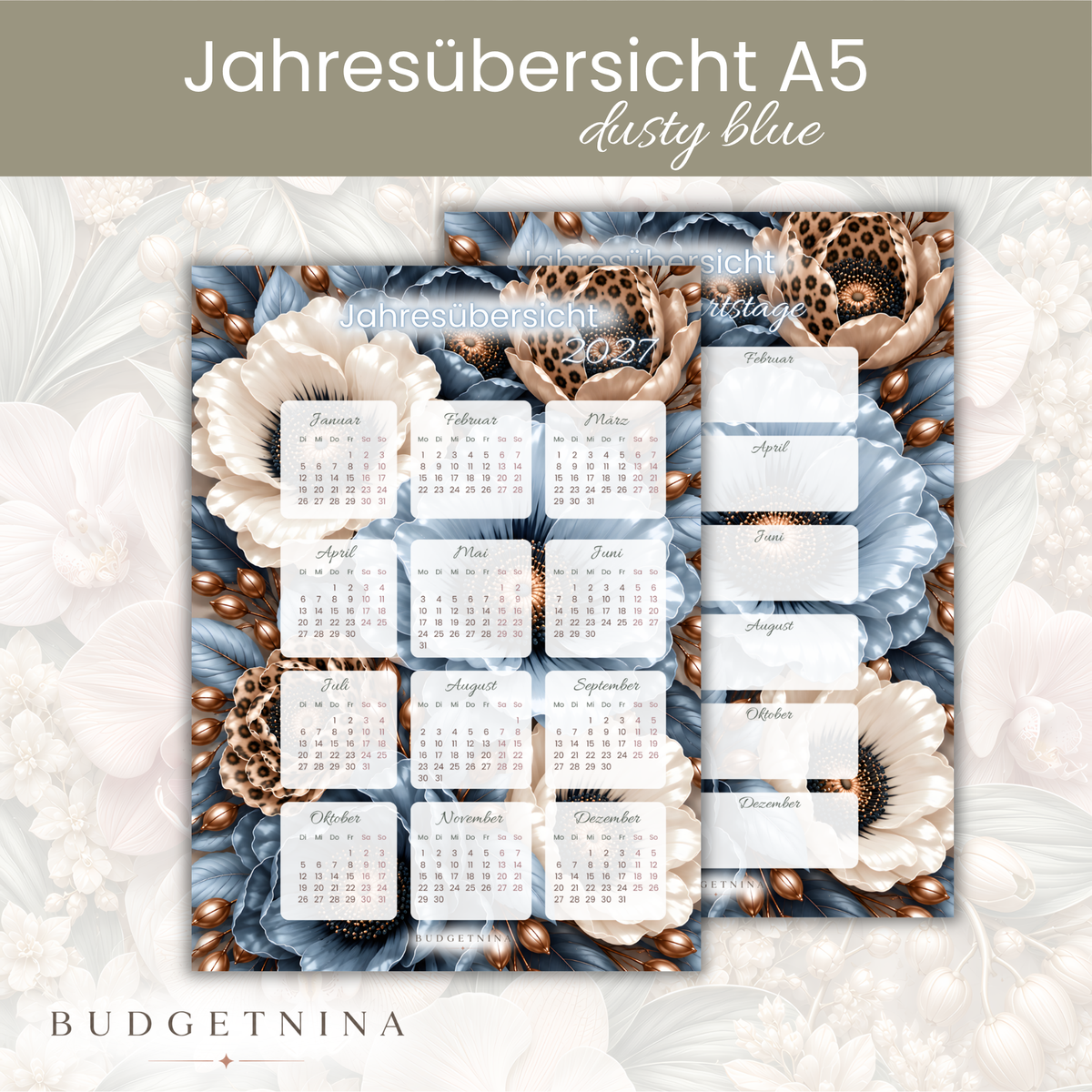 A5 Jahresübersicht Kalender & Geburtstage dustye Blue