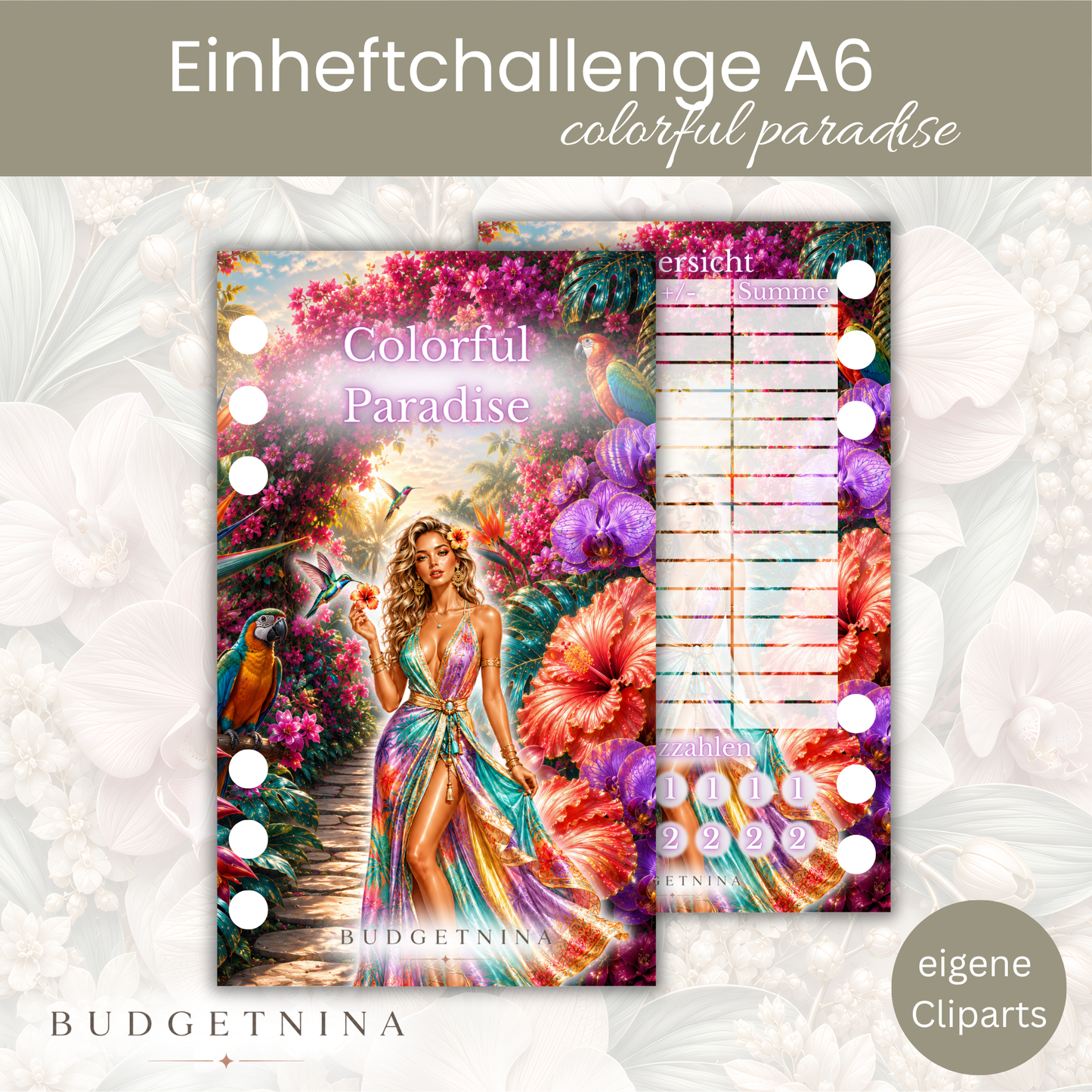 Einheftchallenge Set „Coloful Paradise“ – Sparchallenge inkl. Deckblatt & Tracker