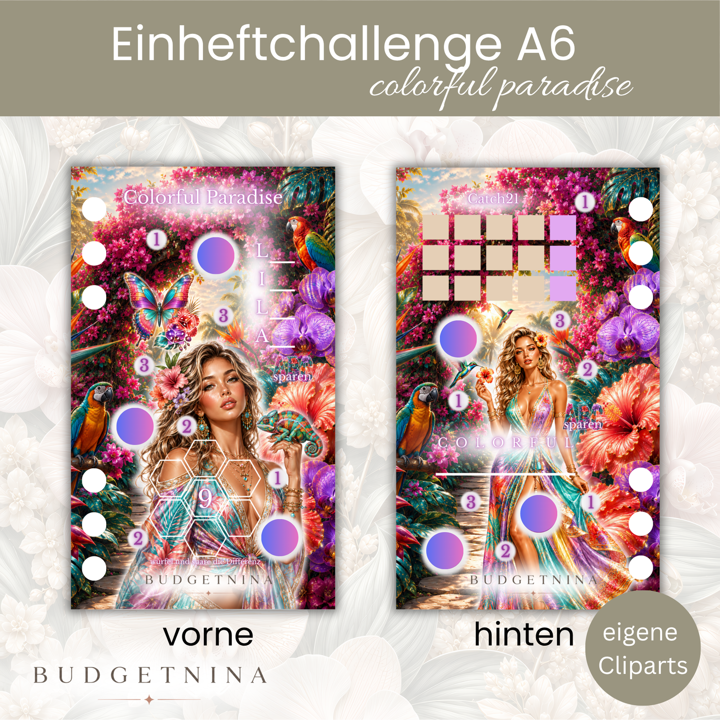 Einheftchallenge Set „Coloful Paradise“ – Sparchallenge inkl. Deckblatt & Tracker