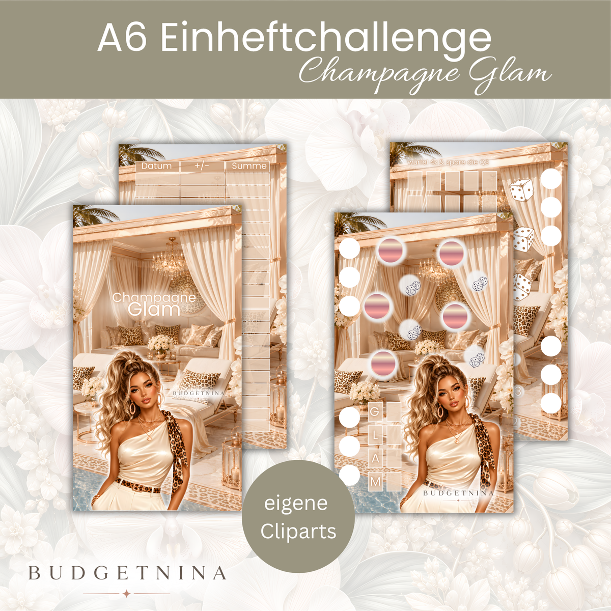 Champagne Glam – A6 Einheftchallenge mit Dashboard