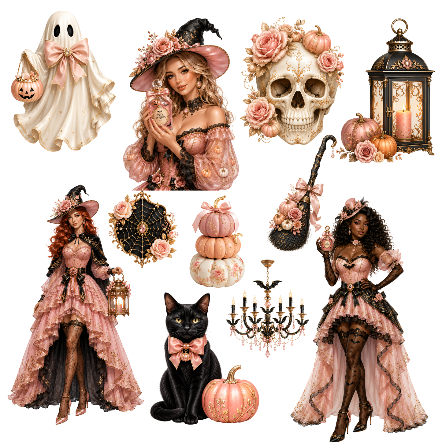 Pink Halloween Clipart Set – 47 Hochwertige Grafiken