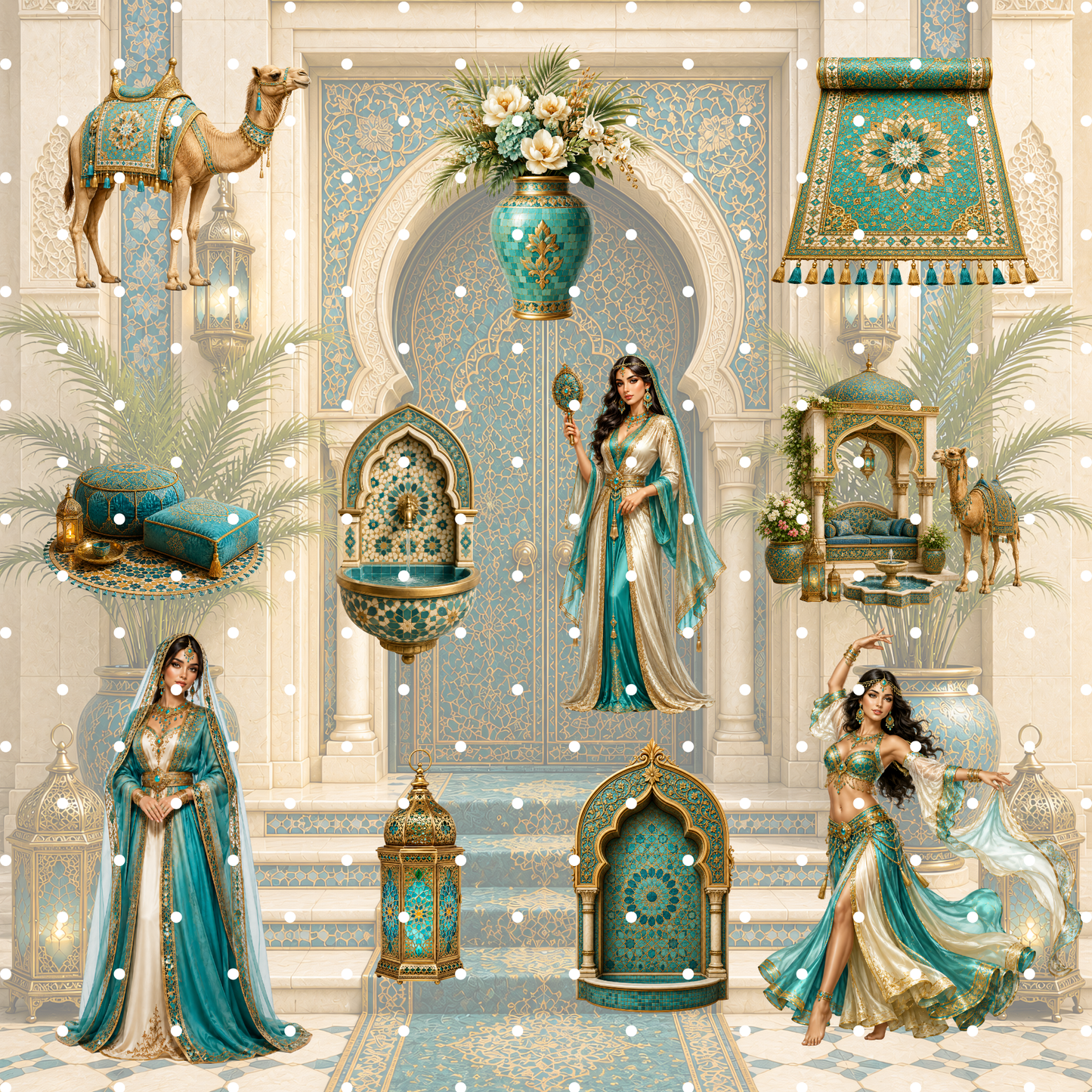 Marokko Türkis Clipart Set – 56 Orientalische Reise & Wüsten PNGs