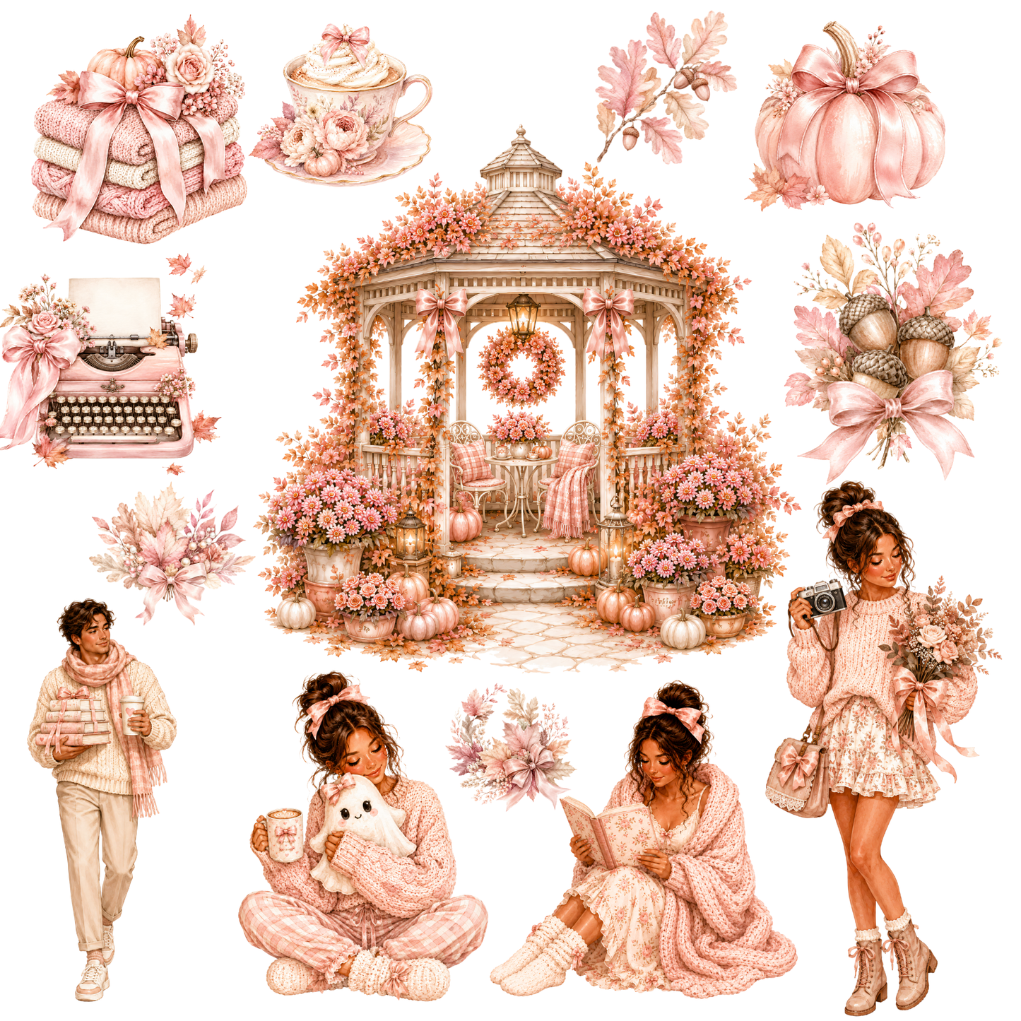 Pink Lovely Autumn Clipart Mega-Set – 102 süße Rosa Herbst PNGs (300 DPI)