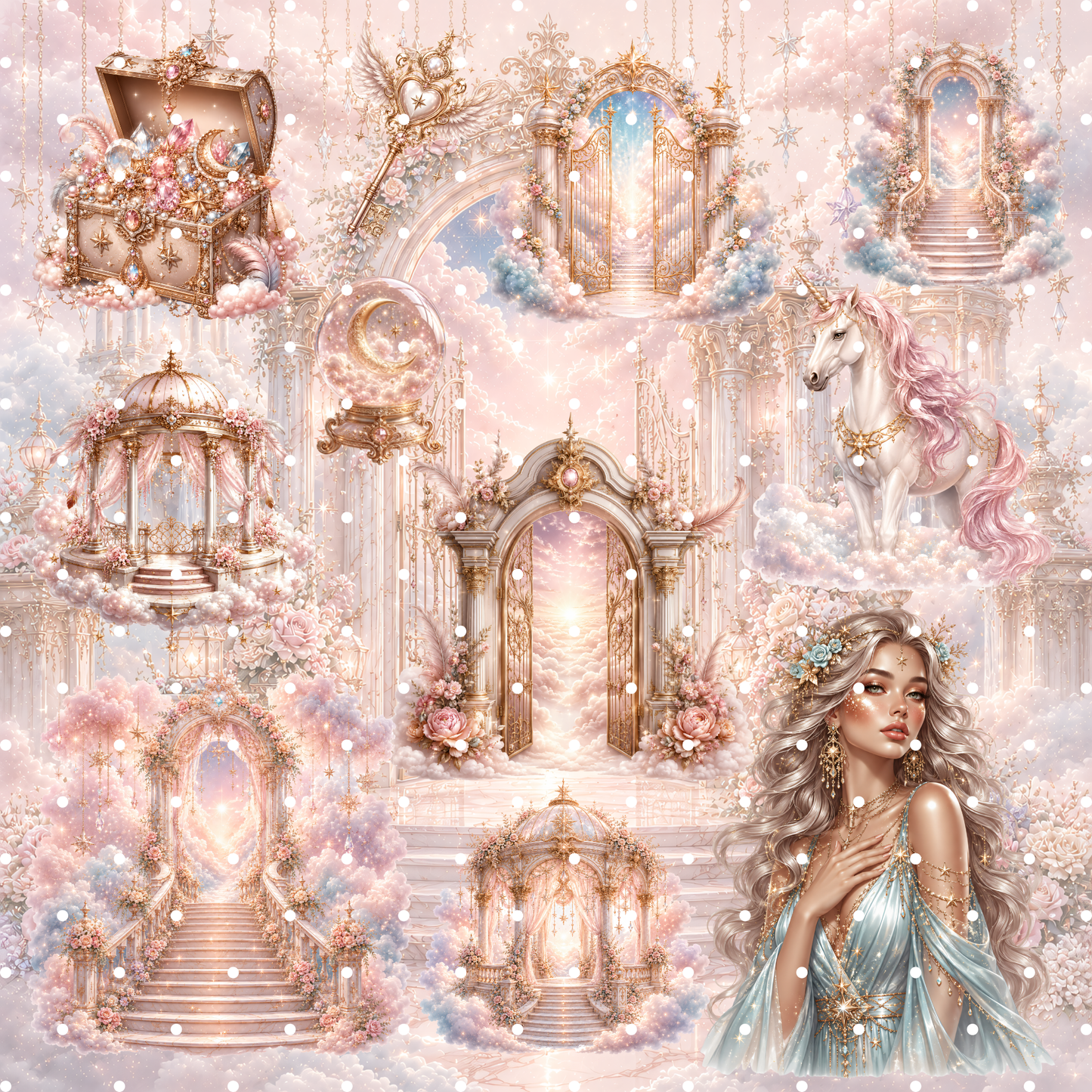 Heaven Wishes Clipart Set 38 PNG | Engel Himmel Traumfänger Bilder | Powdery Rose Gold Fantasy Grafiken | Free Commercial Use Digital Download