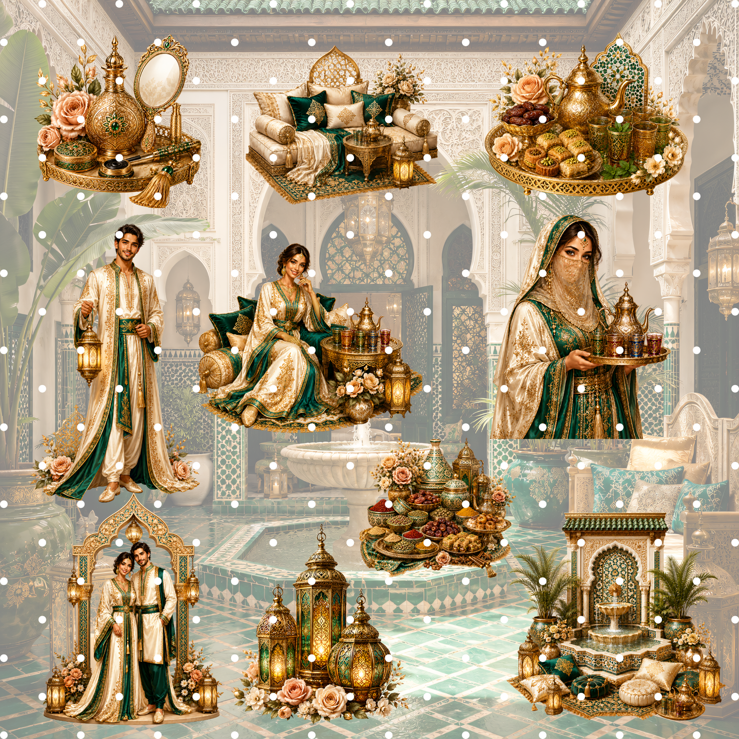 Marokko Emerald Clipart Set – 37 Orientalische Luxus & Reise PNGs
