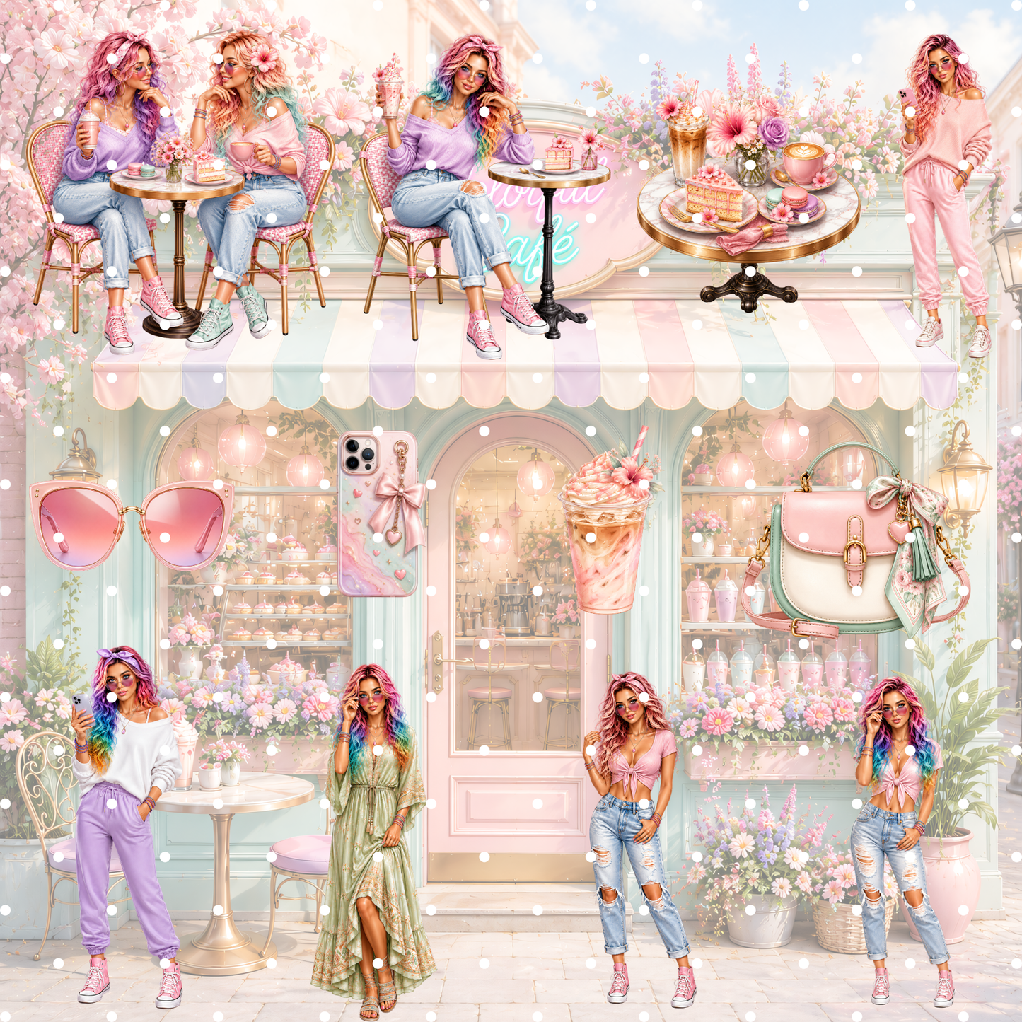 Colorful Café Clipart Set – 30 Pastell Sommer & Kaffeehaus PNGs