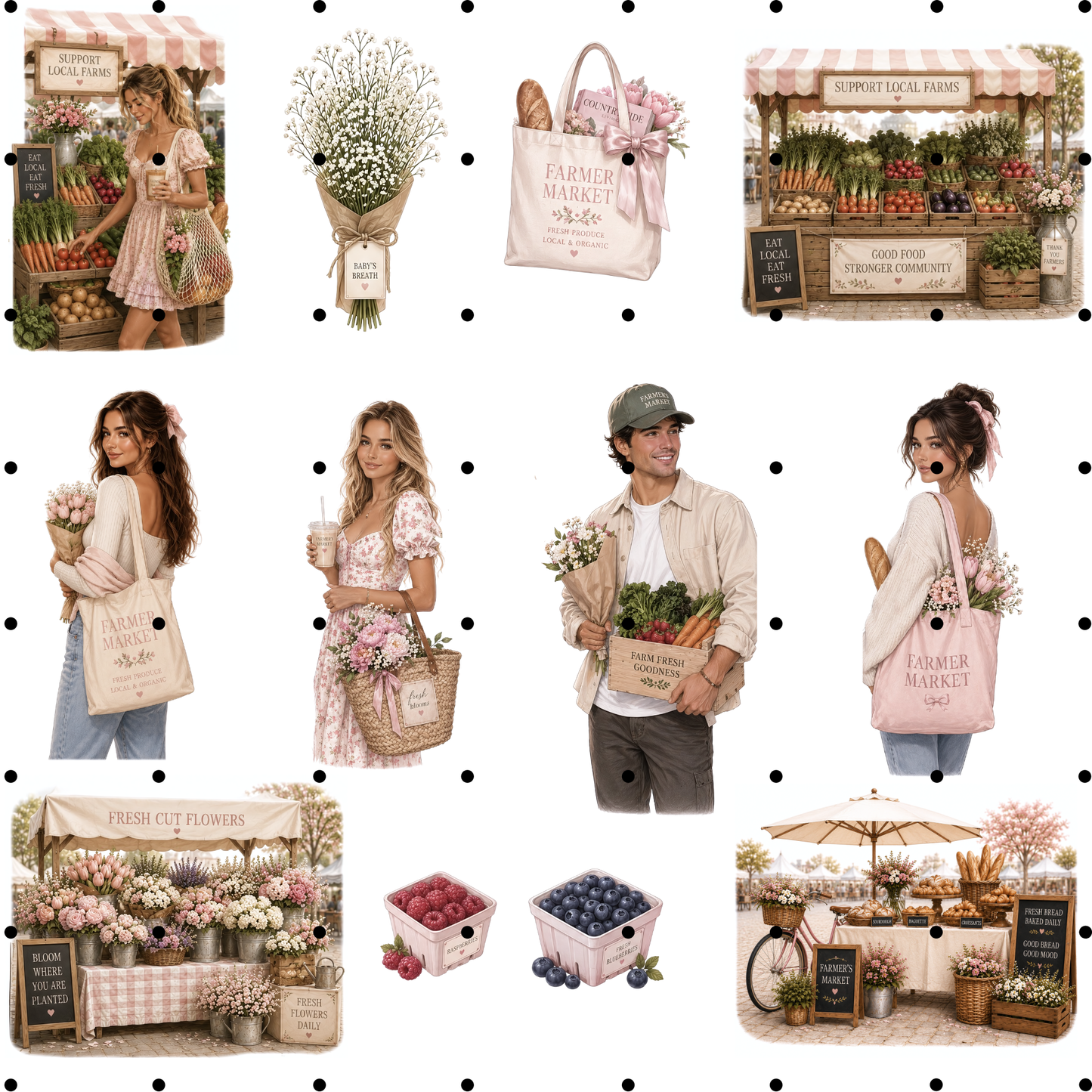Farmers Market Clipart Bundle - 51 Coquette Aesthetic PNGs - Rustic Flower Market Graphics