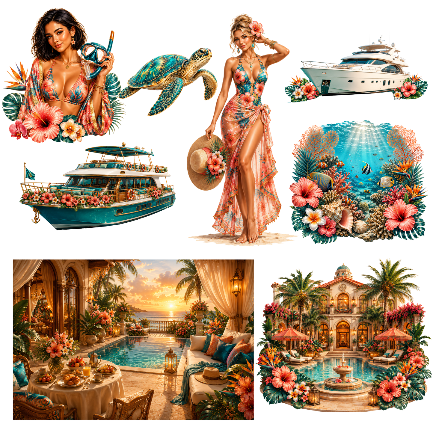 Tropical Resort Clipart Set – 35 Luxus Urlaub & Sommer PNGs (300 DPI)