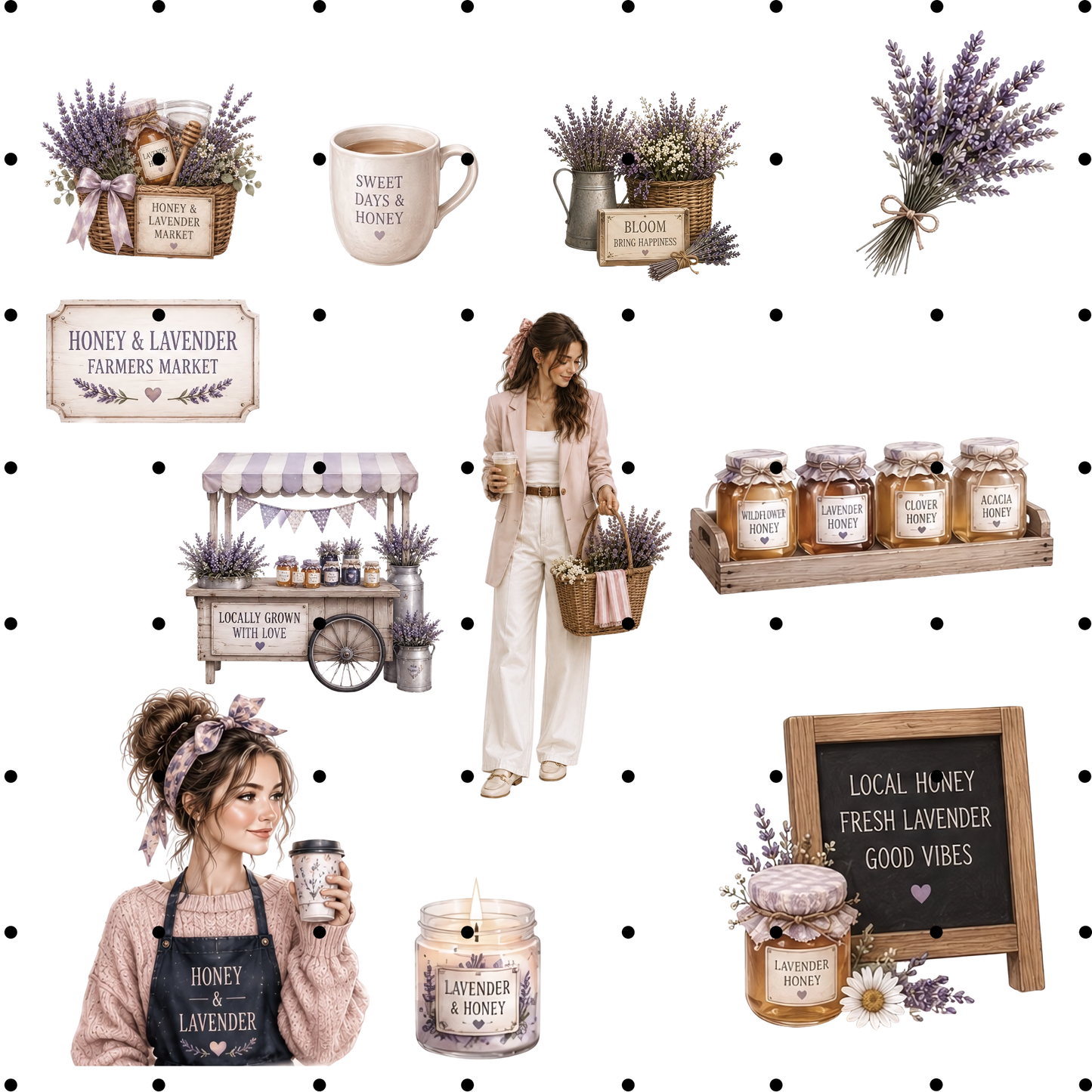Lavender & Honey Clipart Bundle - 55 Aesthetic PNGs - Rustic Provence Farmhouse Art