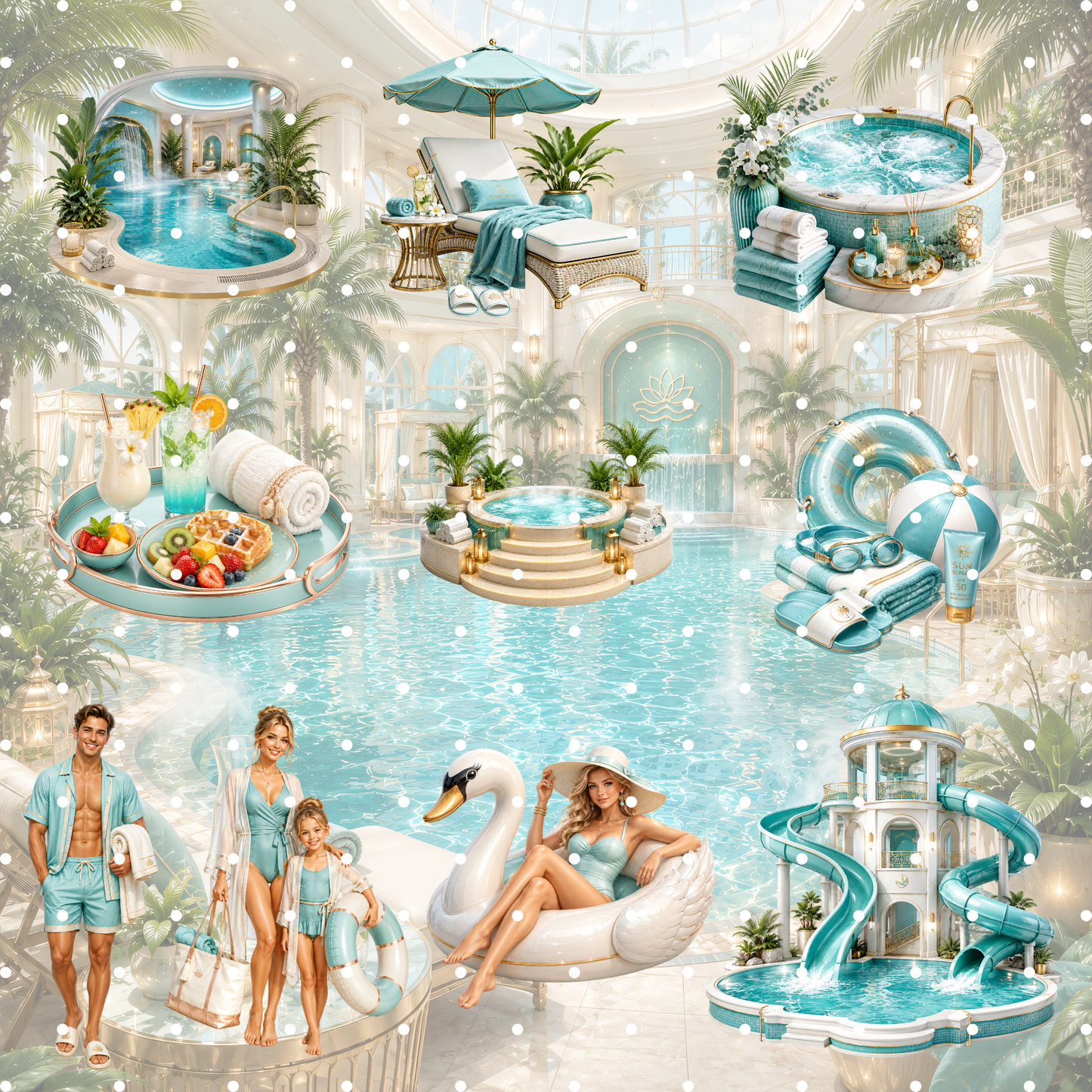 Badewelt Clipart Set – 30 Luxuriöse Pool & Wasserpark PNGs