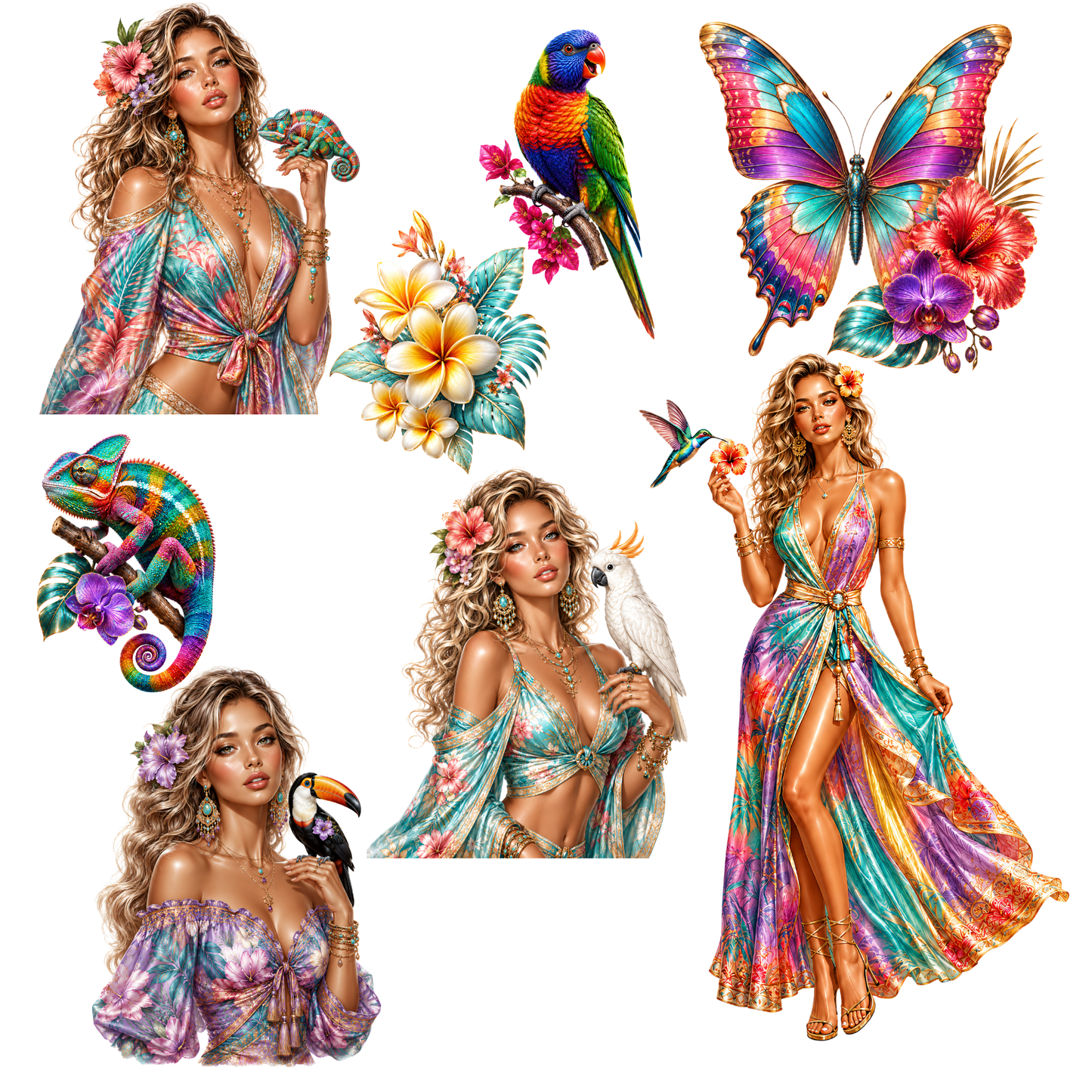 Colorful Tropic Clipart Set – 46 Tropische Sommer PNGs (300 DPI)