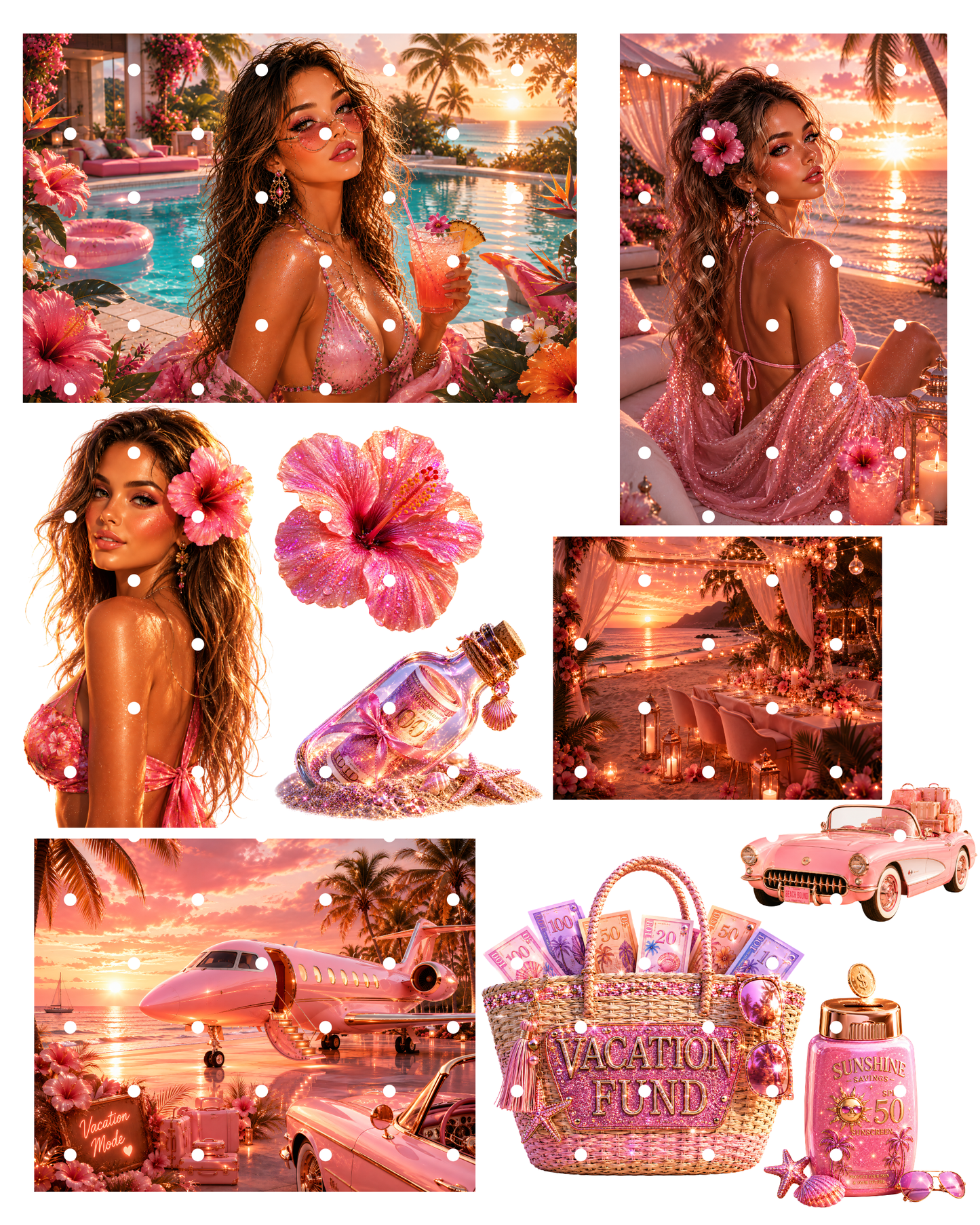 Beach Glam Clipart Set – 31 Transparente PNG-Dateien (Sommer & Luxus)